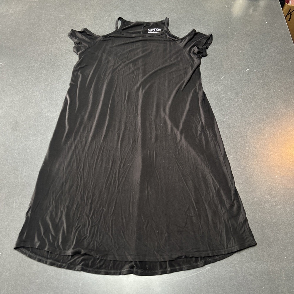 Torrid 00 Solid Black Jersey Knit Cold Shoulder Dress Midi Sz M L Super Soft